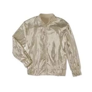 Serra Sequin Bomber Jacket Gold 90s Glam Aldi Tik‎ Tok Viral Ladies Sz L Y2K NWT